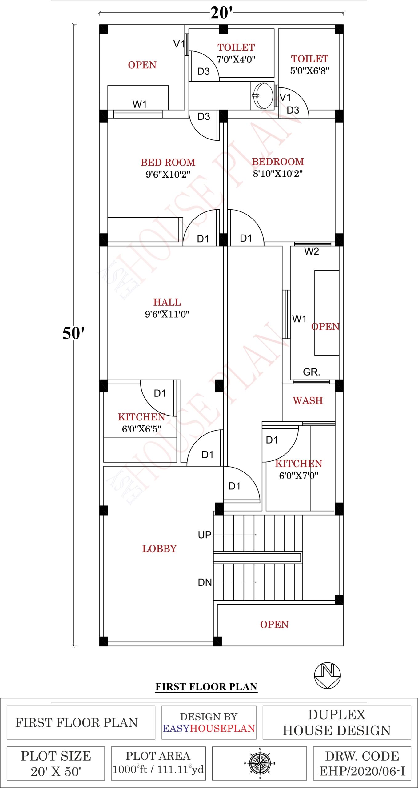 house plan 20 x 50 ft - FF
